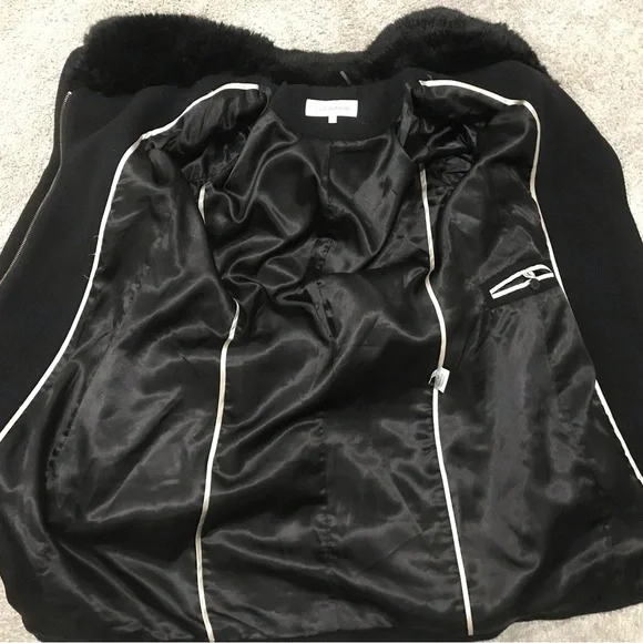 Calvin Klein Black Belted faux fur collar Coat - Picture 8 of 12